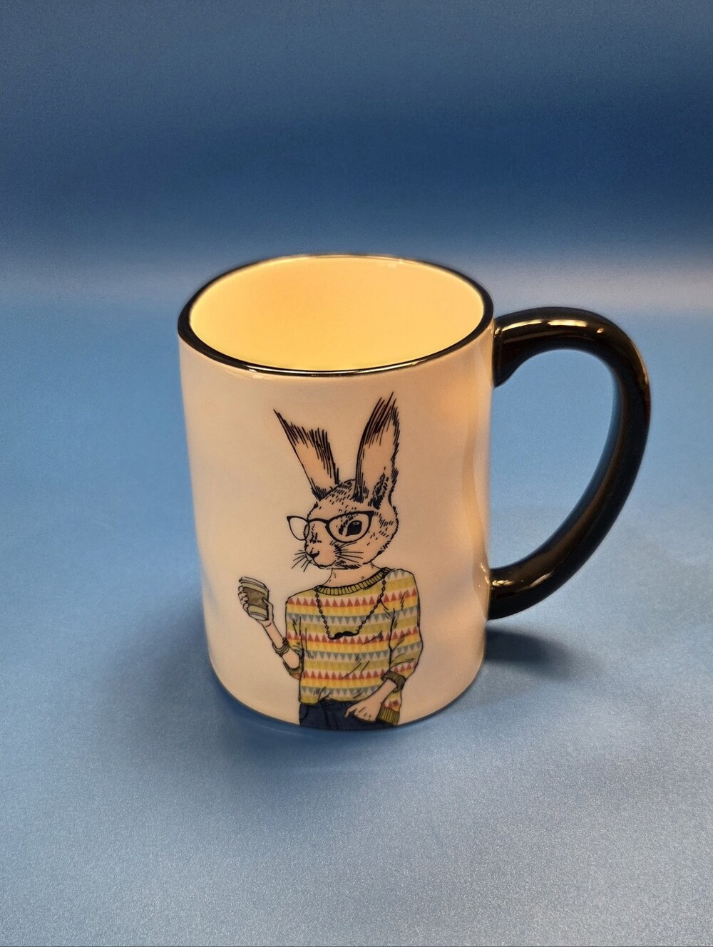 Signature White Ceramic Mug with Black Handle and Bunny Graphic